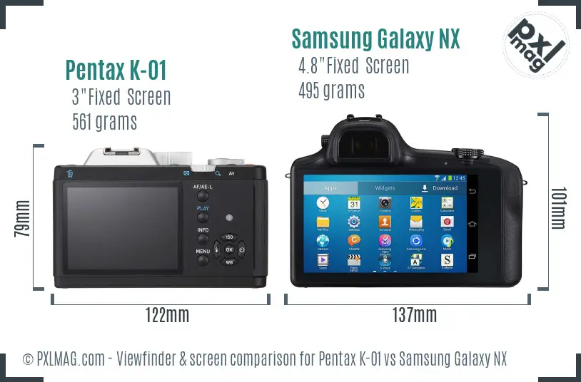 Pentax K-01 vs Samsung Galaxy NX Screen and Viewfinder comparison