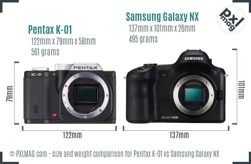 Pentax K-01 vs Samsung Galaxy NX size comparison