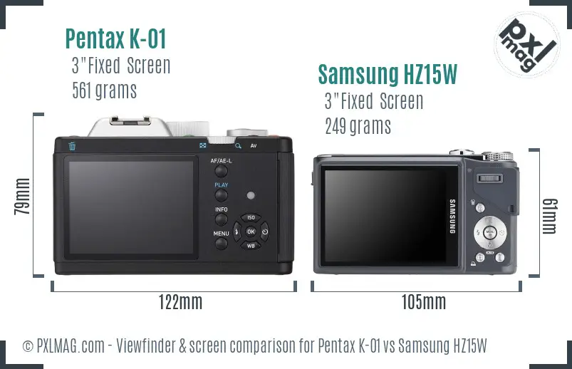 Pentax K-01 vs Samsung HZ15W Screen and Viewfinder comparison
