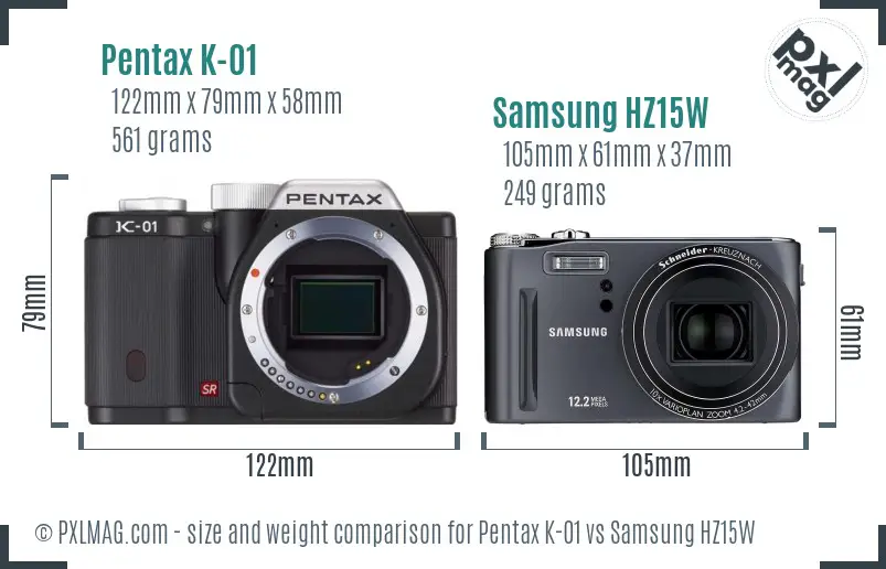 Pentax K-01 vs Samsung HZ15W size comparison