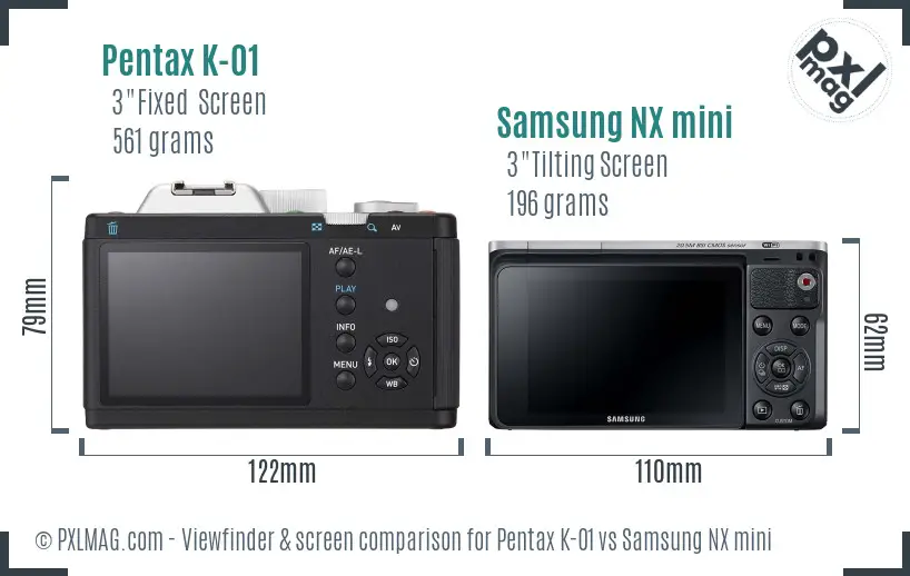 Pentax K-01 vs Samsung NX mini Screen and Viewfinder comparison