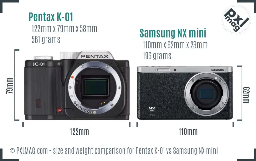 Pentax K-01 vs Samsung NX mini size comparison