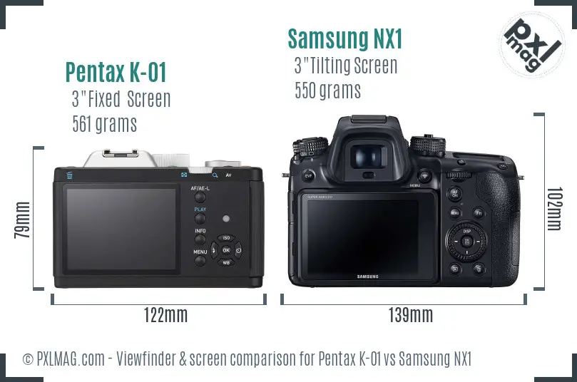 Pentax K-01 vs Samsung NX1 Screen and Viewfinder comparison