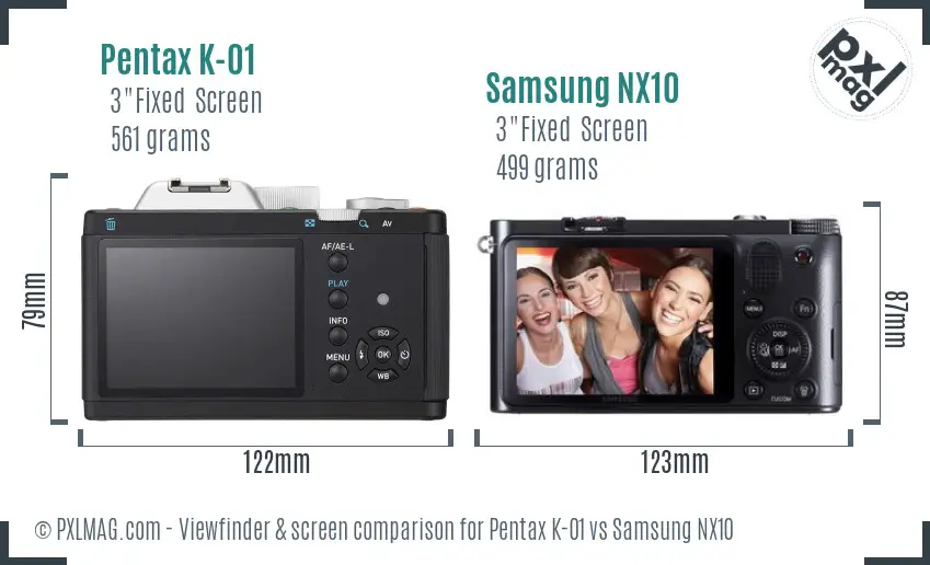 Pentax K-01 vs Samsung NX10 Screen and Viewfinder comparison