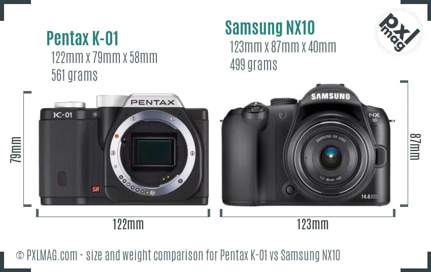Pentax K-01 vs Samsung NX10 size comparison