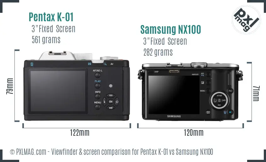 Pentax K-01 vs Samsung NX100 Screen and Viewfinder comparison