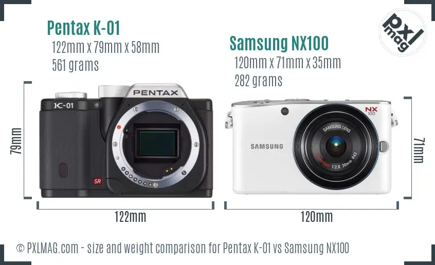 Pentax K-01 vs Samsung NX100 size comparison