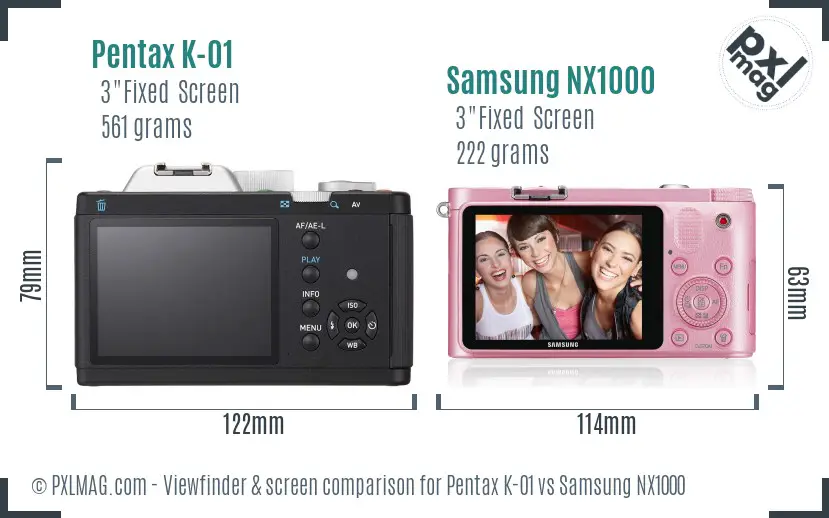 Pentax K-01 vs Samsung NX1000 Screen and Viewfinder comparison