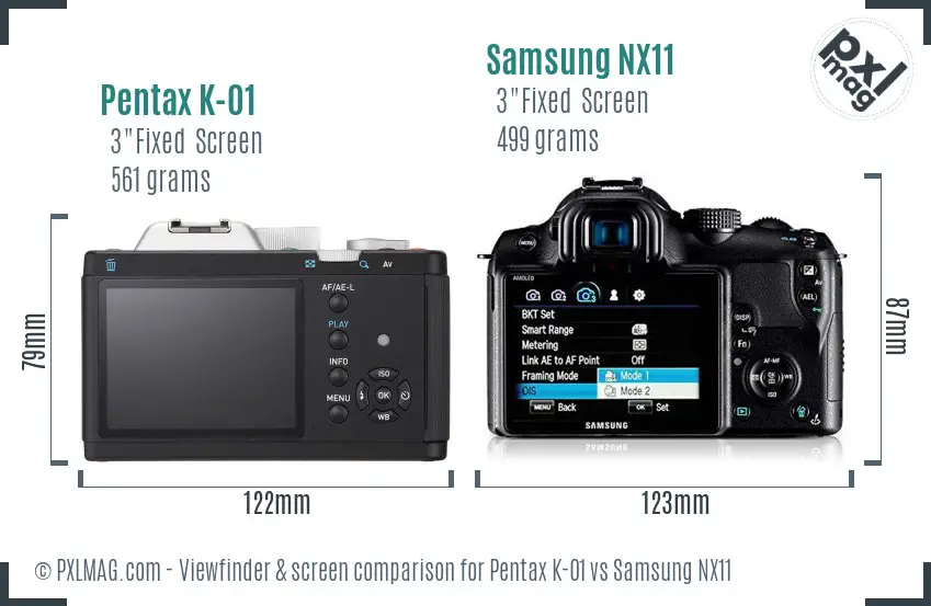 Pentax K-01 vs Samsung NX11 Screen and Viewfinder comparison