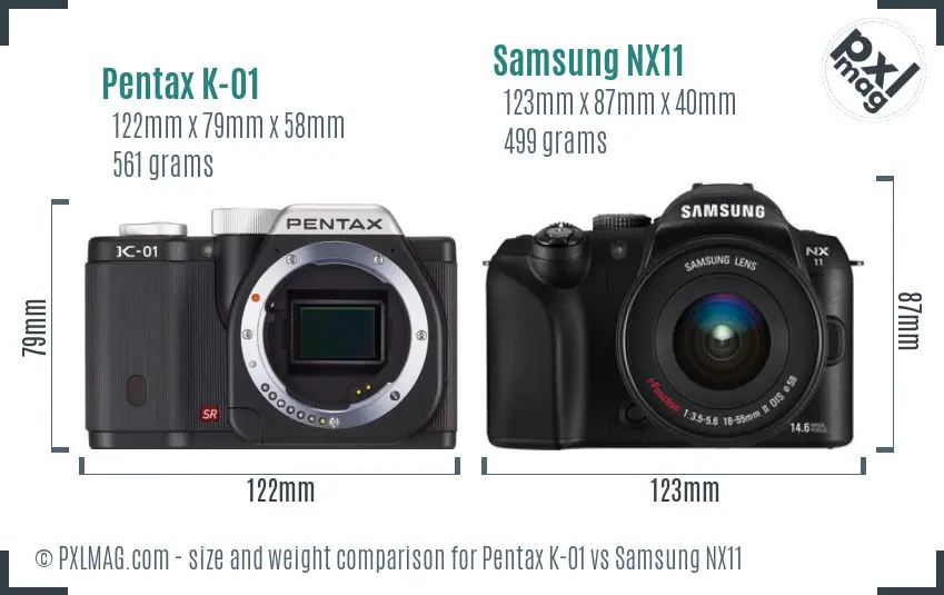 Pentax K-01 vs Samsung NX11 size comparison