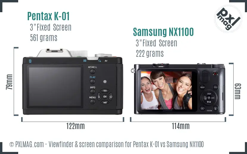 Pentax K-01 vs Samsung NX1100 Screen and Viewfinder comparison