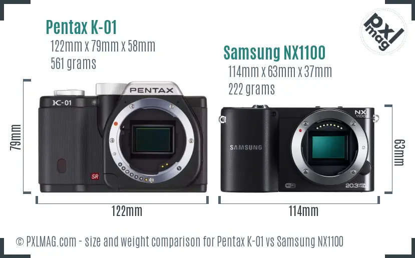 Pentax K-01 vs Samsung NX1100 size comparison