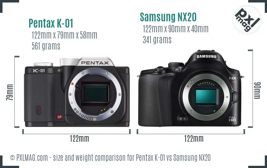 Pentax K-01 vs Samsung NX20 size comparison