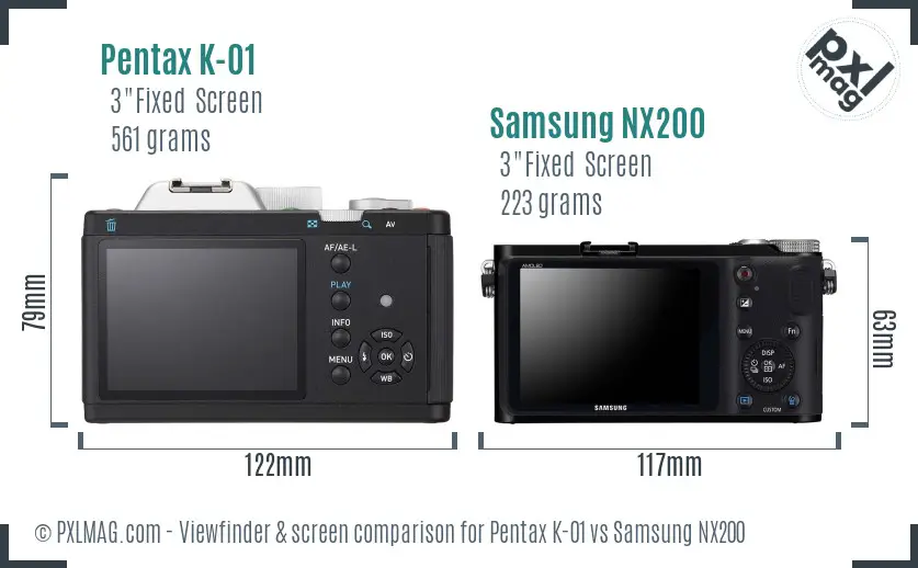 Pentax K-01 vs Samsung NX200 Screen and Viewfinder comparison