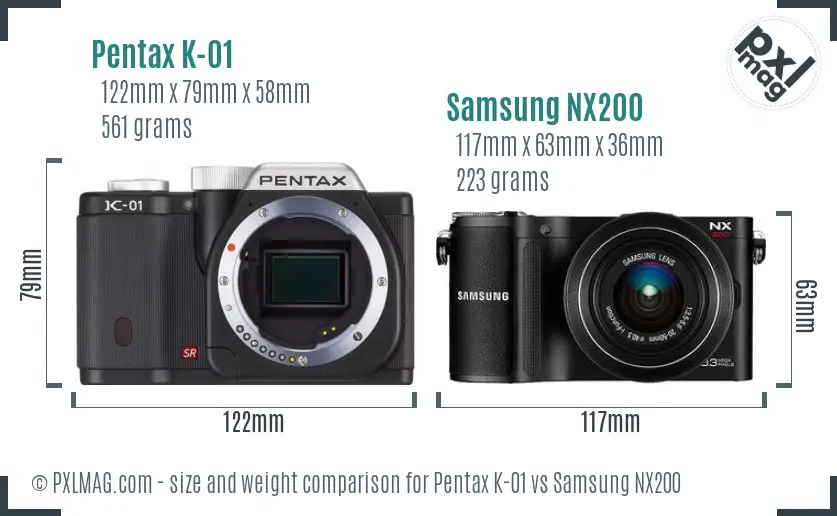 Pentax K-01 vs Samsung NX200 size comparison