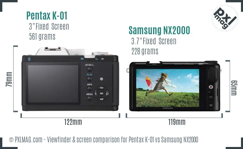 Pentax K-01 vs Samsung NX2000 Screen and Viewfinder comparison