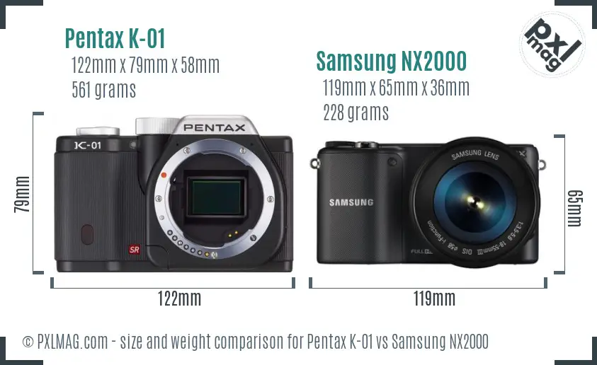 Pentax K-01 vs Samsung NX2000 size comparison