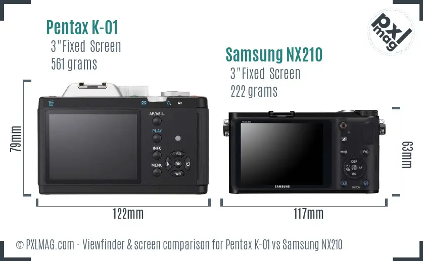 Pentax K-01 vs Samsung NX210 Screen and Viewfinder comparison