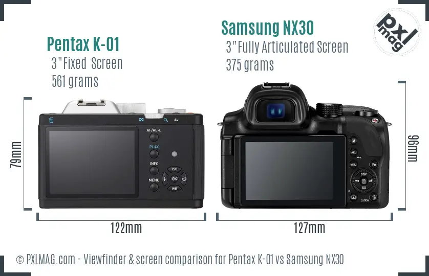 Pentax K-01 vs Samsung NX30 Screen and Viewfinder comparison