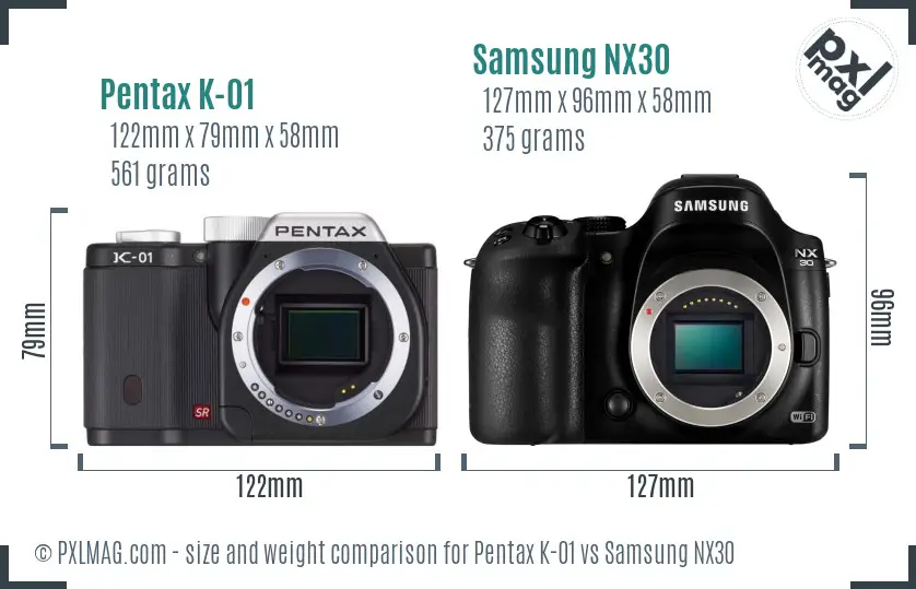 Pentax K-01 vs Samsung NX30 size comparison