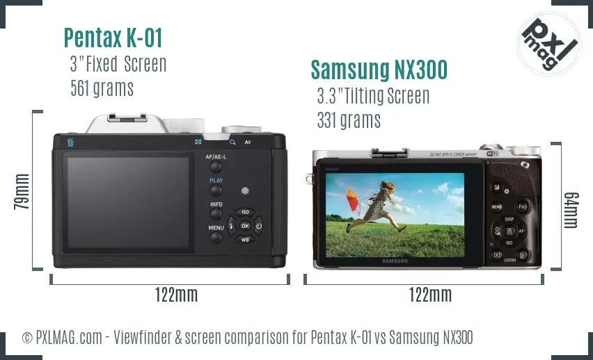 Pentax K-01 vs Samsung NX300 Screen and Viewfinder comparison