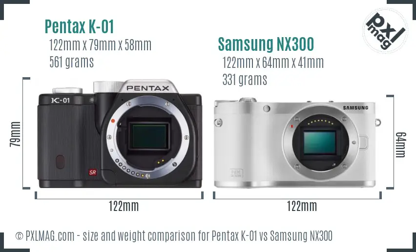 Pentax K-01 vs Samsung NX300 size comparison