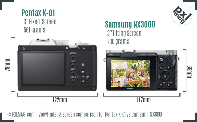 Pentax K-01 vs Samsung NX3000 Screen and Viewfinder comparison