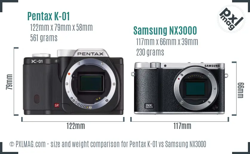 Pentax K-01 vs Samsung NX3000 size comparison