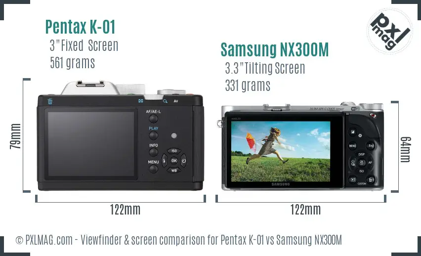 Pentax K-01 vs Samsung NX300M Screen and Viewfinder comparison