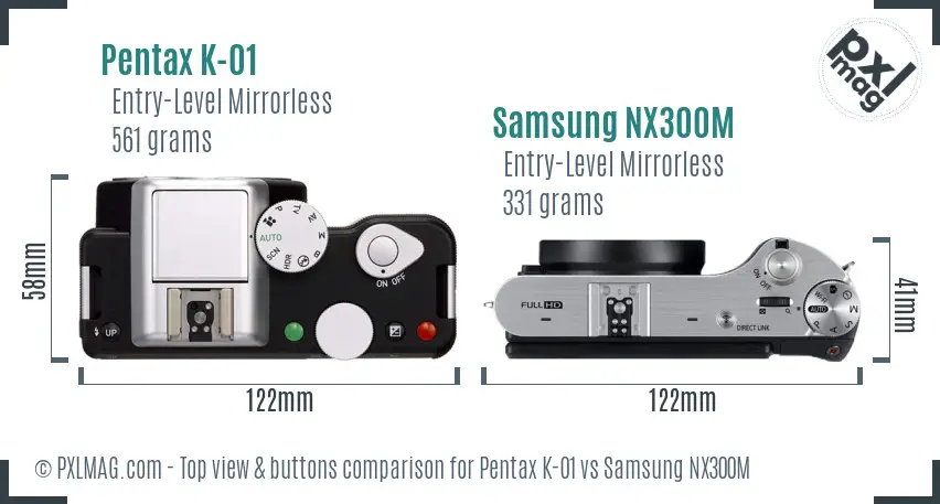 Pentax K-01 vs Samsung NX300M top view buttons comparison