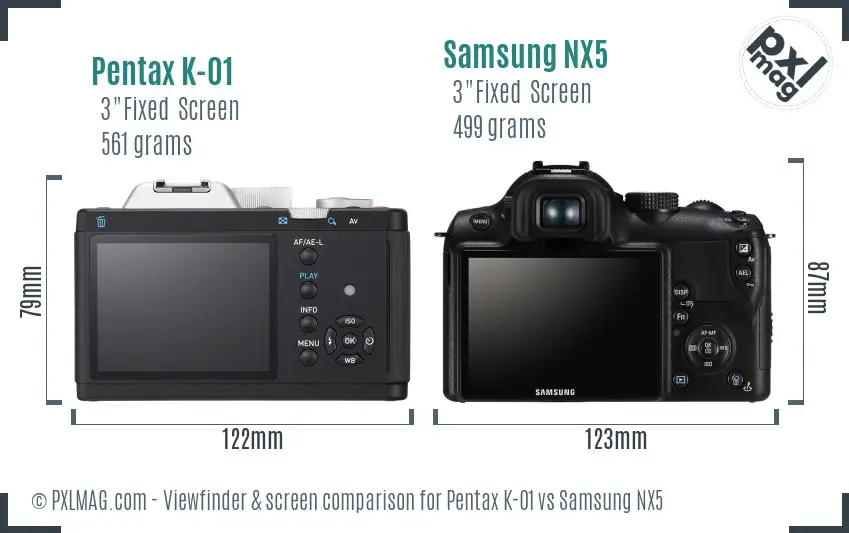 Pentax K-01 vs Samsung NX5 Screen and Viewfinder comparison