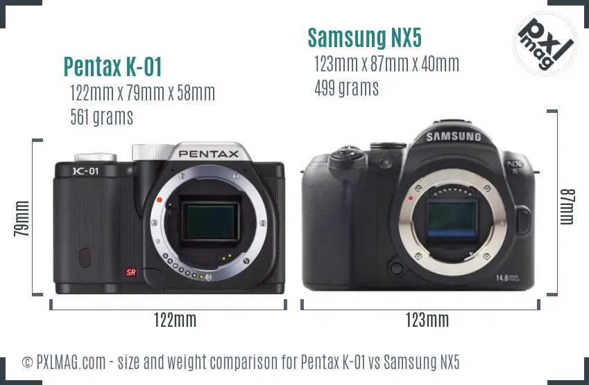 Pentax K-01 vs Samsung NX5 size comparison