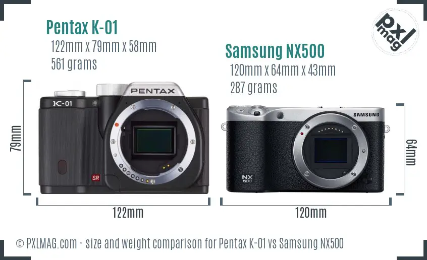 Pentax K-01 vs Samsung NX500 size comparison