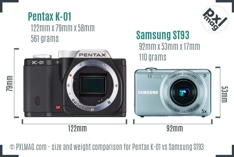 Pentax K-01 vs Samsung ST93 size comparison