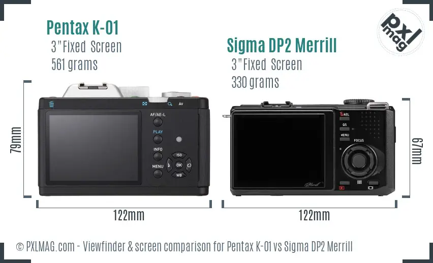 Pentax K-01 vs Sigma DP2 Merrill Screen and Viewfinder comparison
