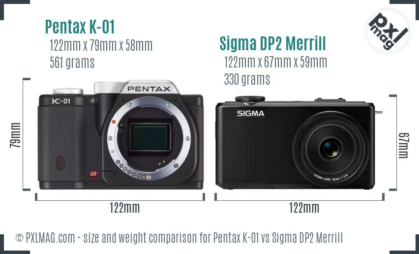 Pentax K-01 vs Sigma DP2 Merrill size comparison