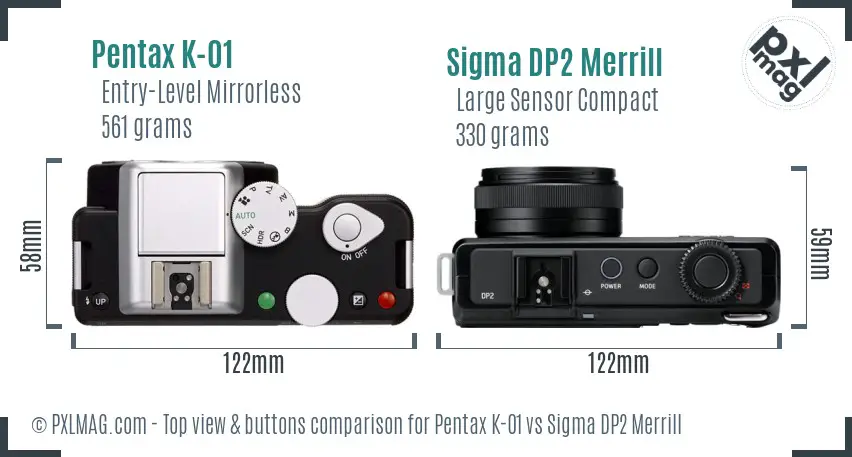 Pentax K-01 vs Sigma DP2 Merrill top view buttons comparison