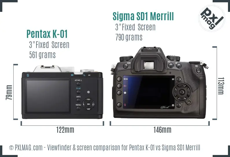 Pentax K-01 vs Sigma SD1 Merrill Screen and Viewfinder comparison Pentax K-01 vs Sigma SD1 Merrill Screen and Viewfinder comparison