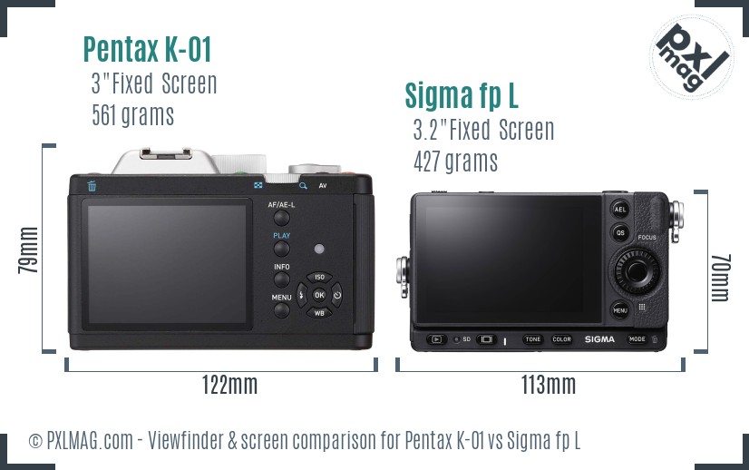 Pentax K-01 vs Sigma fp L Screen and Viewfinder comparison