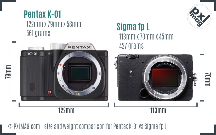 Pentax K-01 vs Sigma fp L size comparison