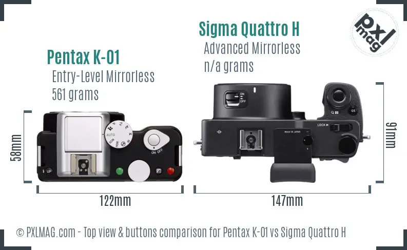 Pentax K-01 vs Sigma Quattro H top view buttons comparison