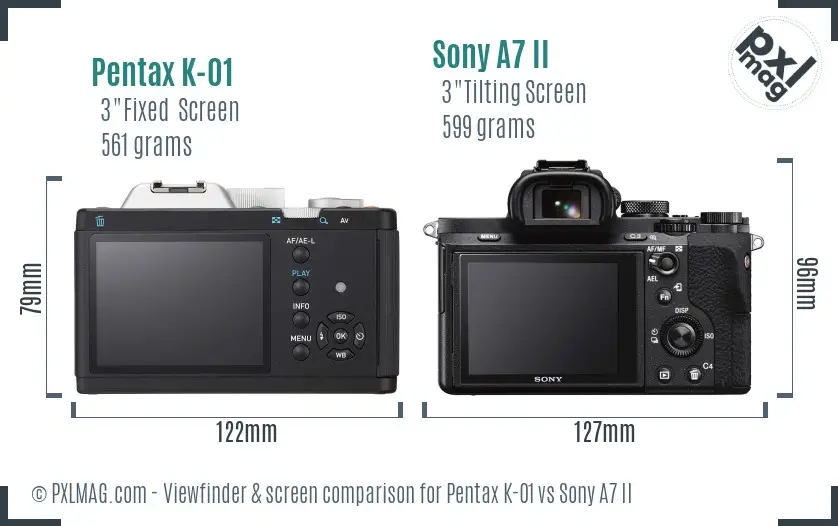 Pentax K-01 vs Sony A7 II Screen and Viewfinder comparison