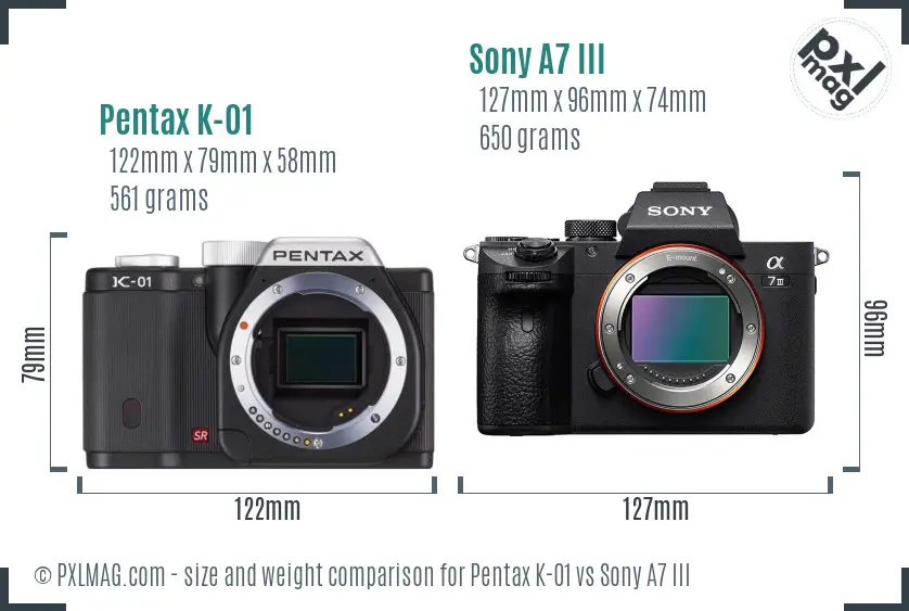 Pentax K-01 vs Sony A7 III size comparison Pentax K-01 vs Sony A7 III size comparison