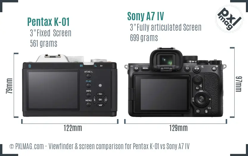 Pentax K-01 vs Sony A7 IV Screen and Viewfinder comparison