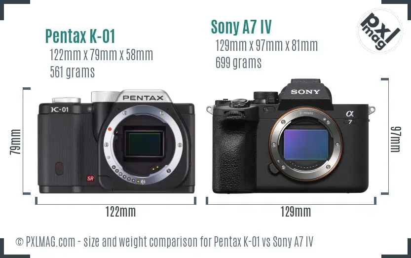 Pentax K-01 vs Sony A7 IV size comparison