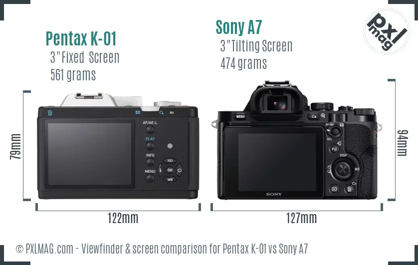 Pentax K-01 vs Sony A7 Screen and Viewfinder comparison