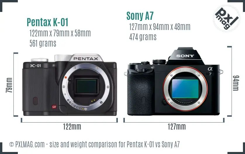 Pentax K-01 vs Sony A7 size comparison