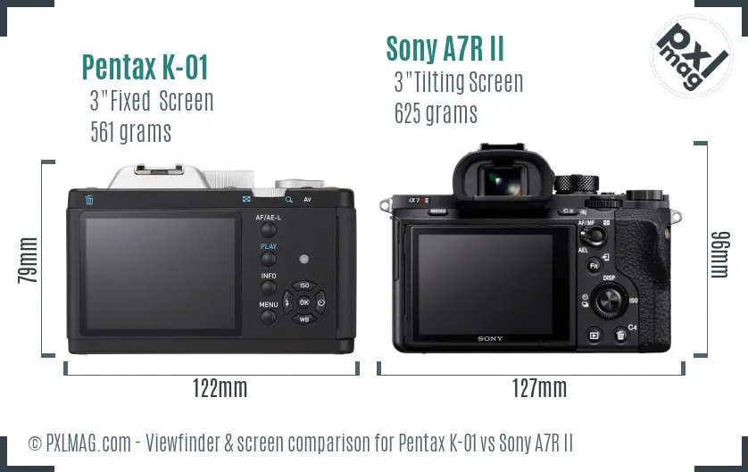 Pentax K-01 vs Sony A7R II Screen and Viewfinder comparison