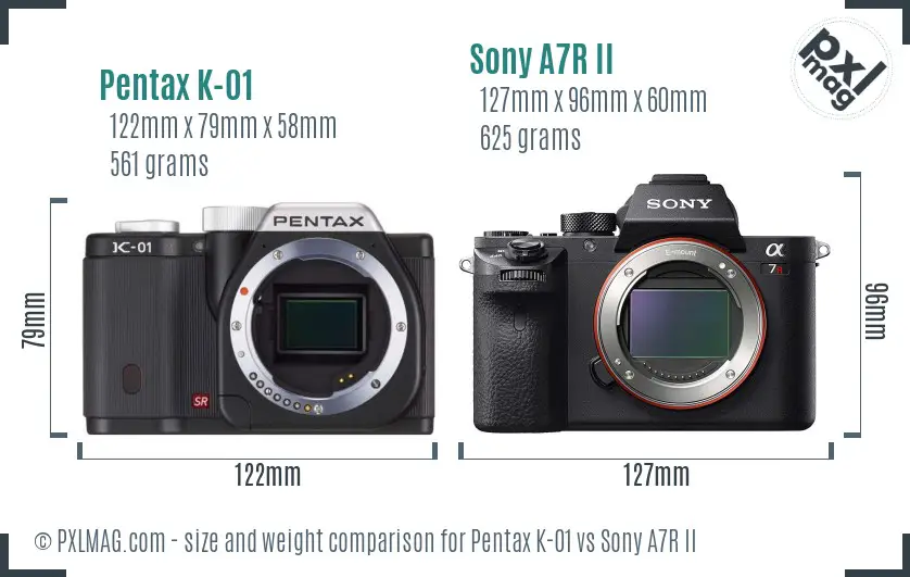 Pentax K-01 vs Sony A7R II size comparison
