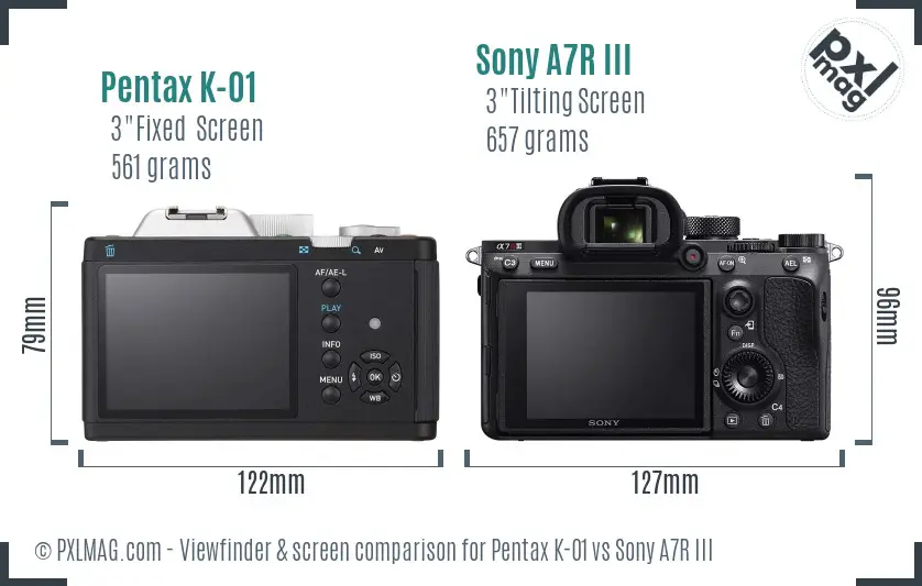 Pentax K-01 vs Sony A7R III Screen and Viewfinder comparison